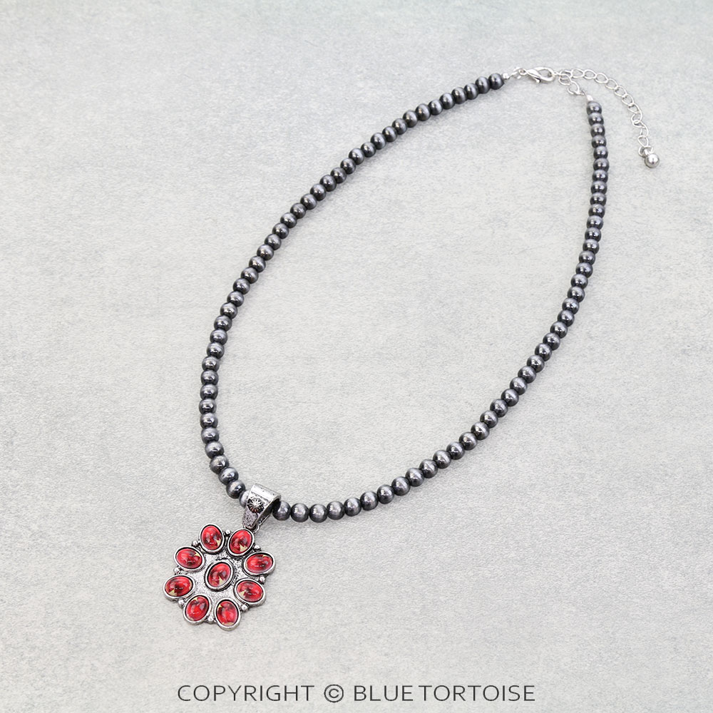 Western Concho Stone Pendant Necklace