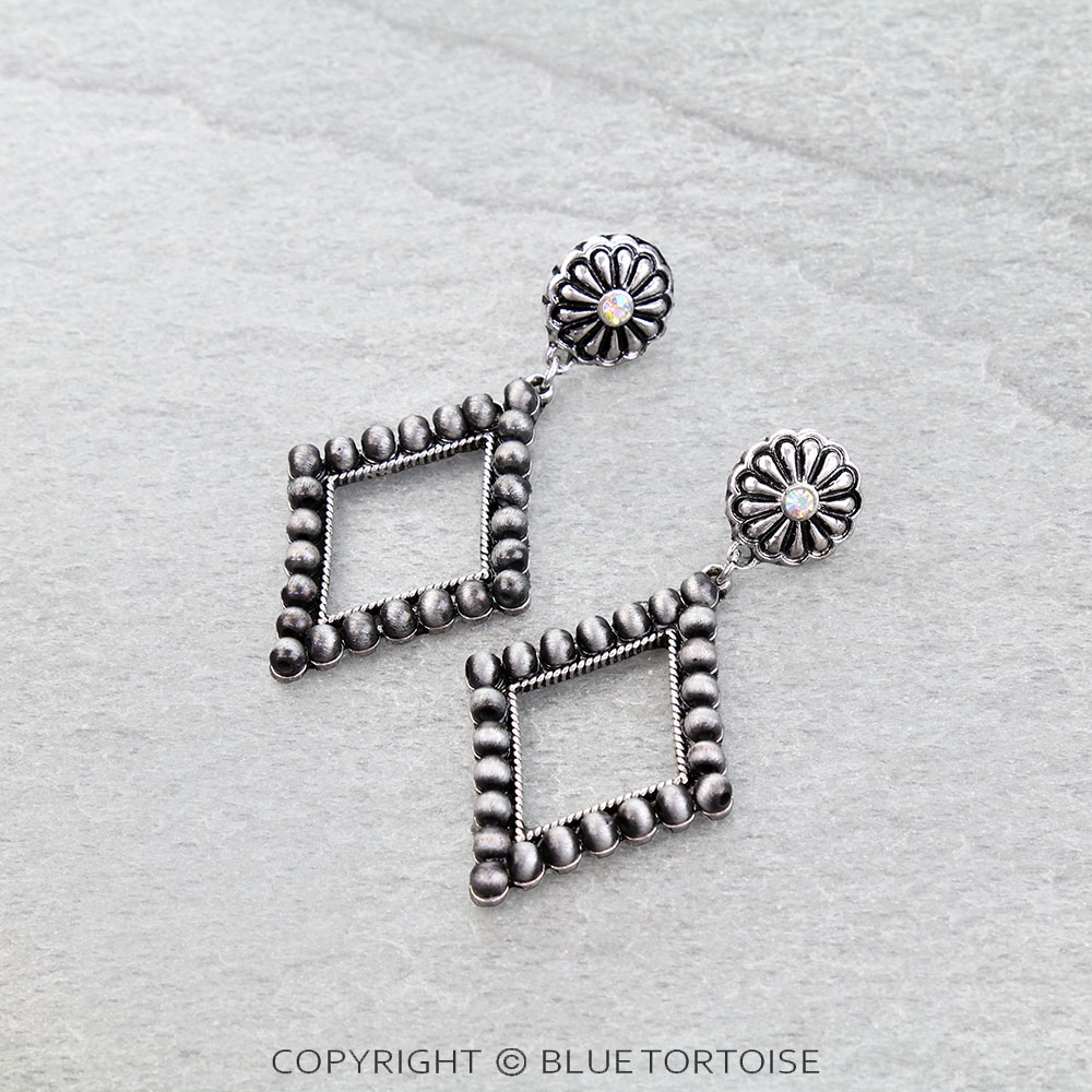 Navajo Style Pearl Diamond Concho Stud Earrings