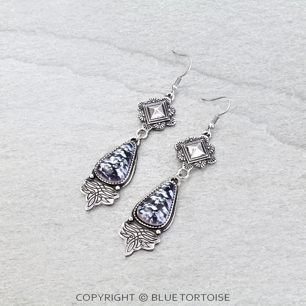 Western Boot Stitch Stone Dangle Earrings