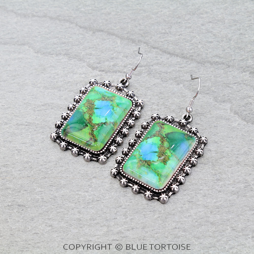 Western Rectangle Stone Dangle Earrings