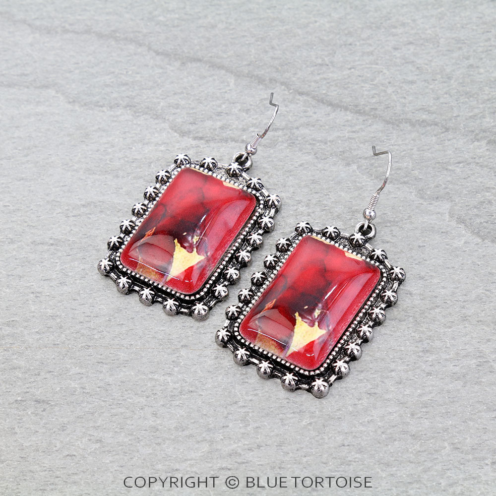 Western Rectangle Stone Dangle Earrings