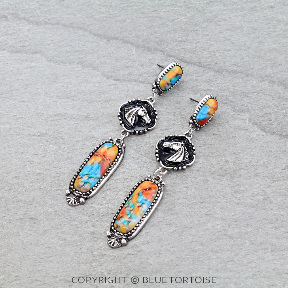 Western Horse Stone Stud Earrings