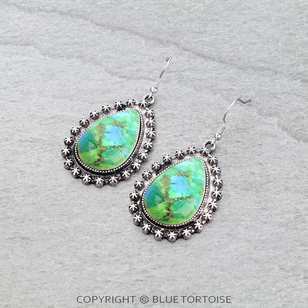 Western Teardrop Stone Dangle Earrings