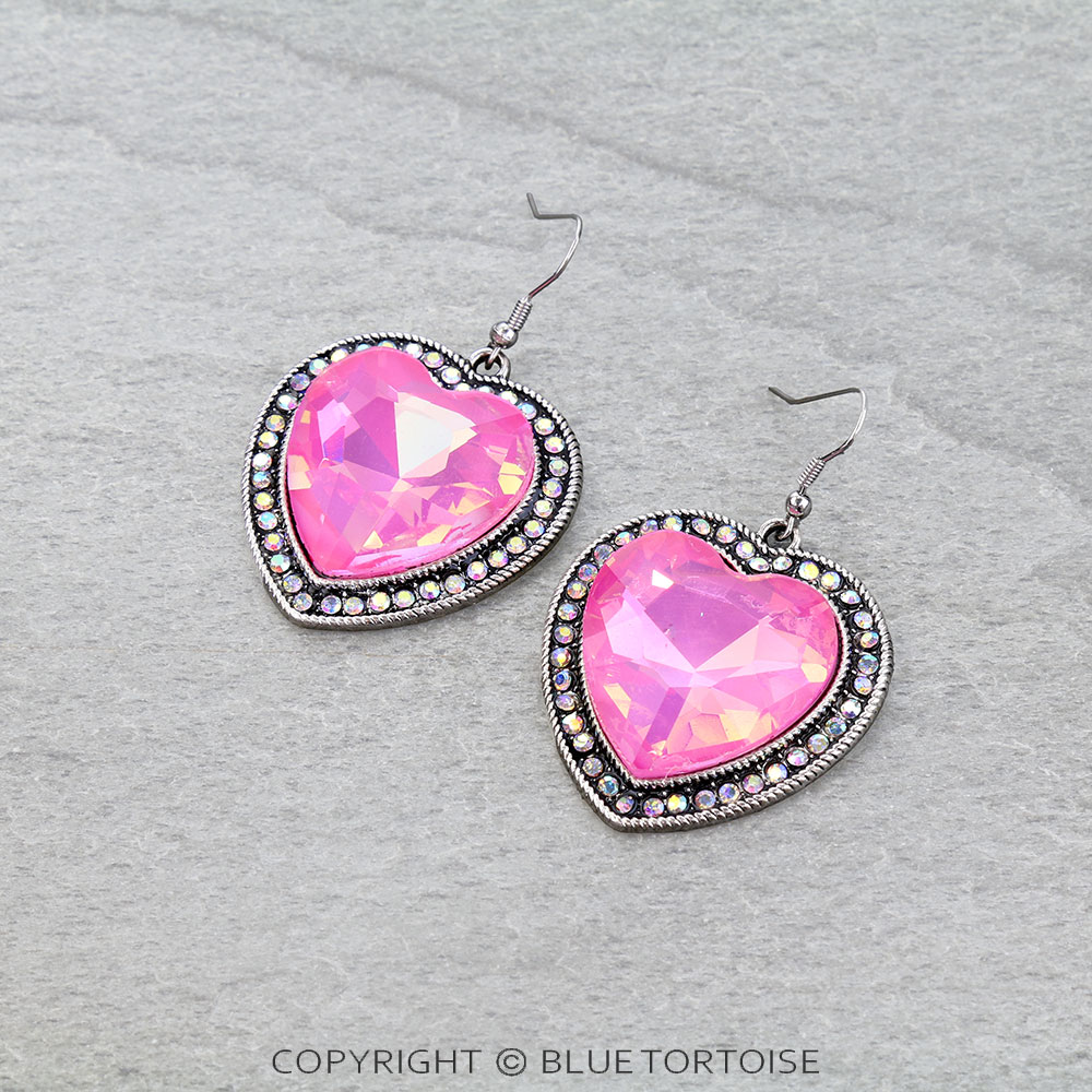 Western Heart Stone Dangle Earrings