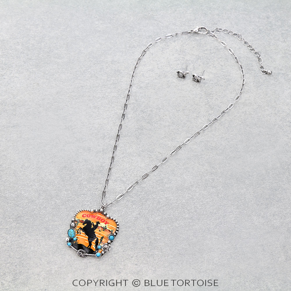 Western Cowboy Print Necklace Set