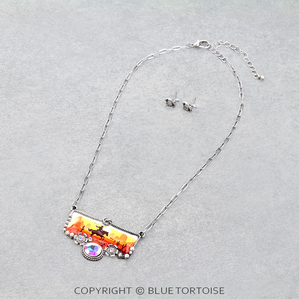 Western Cowboy Print Necklace Set