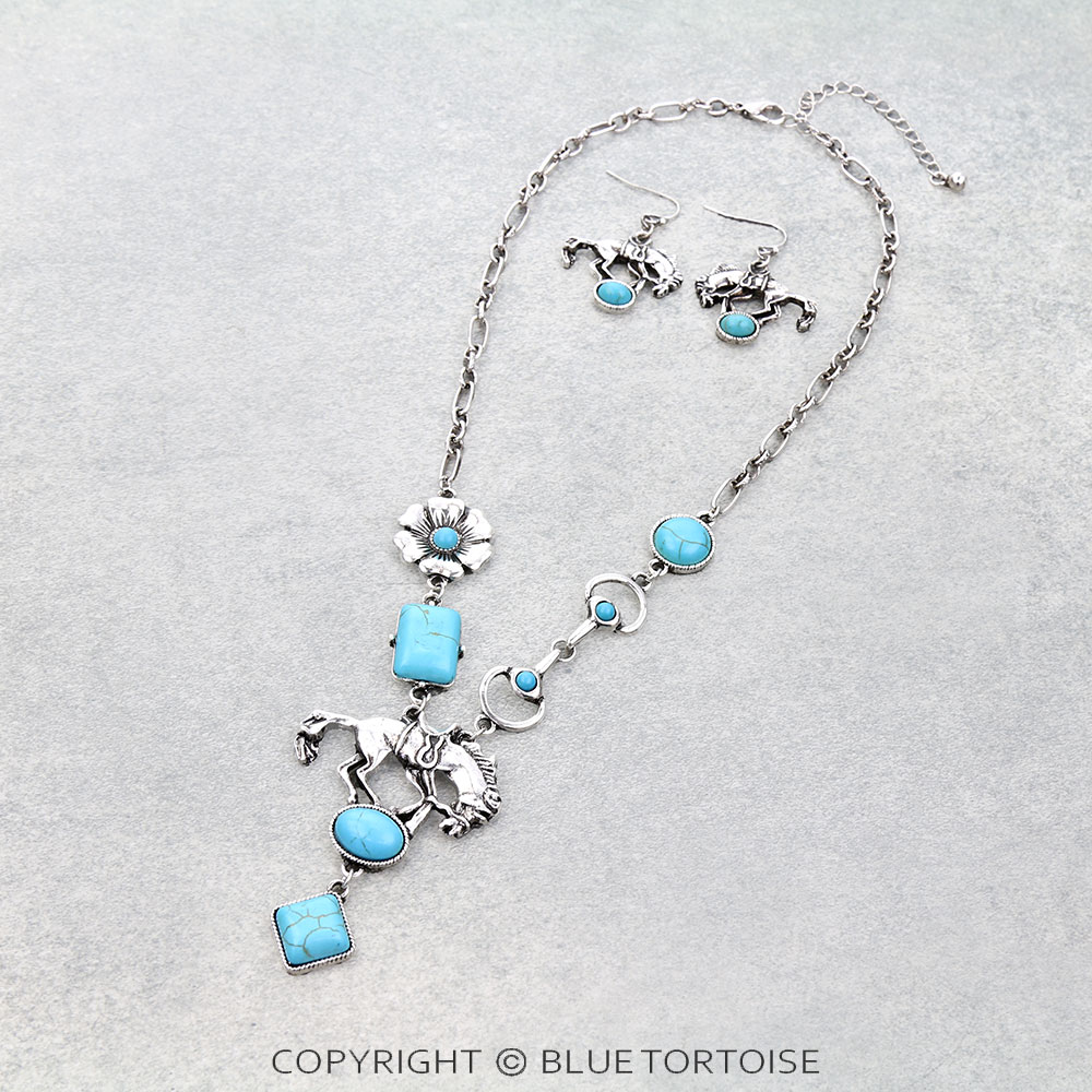Western Horse Stone Necklace Set