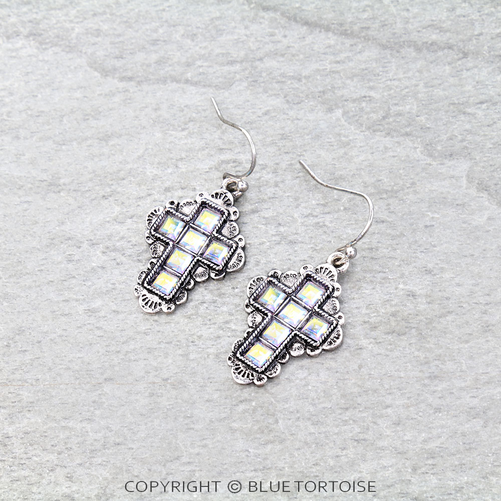 Western Cross Stone Dangle Earrings