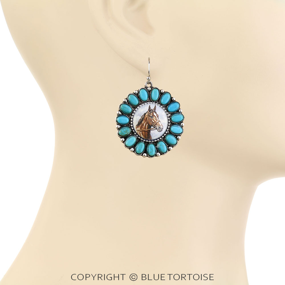 Western Horse Print Stone Dangle Earrings - Image 2