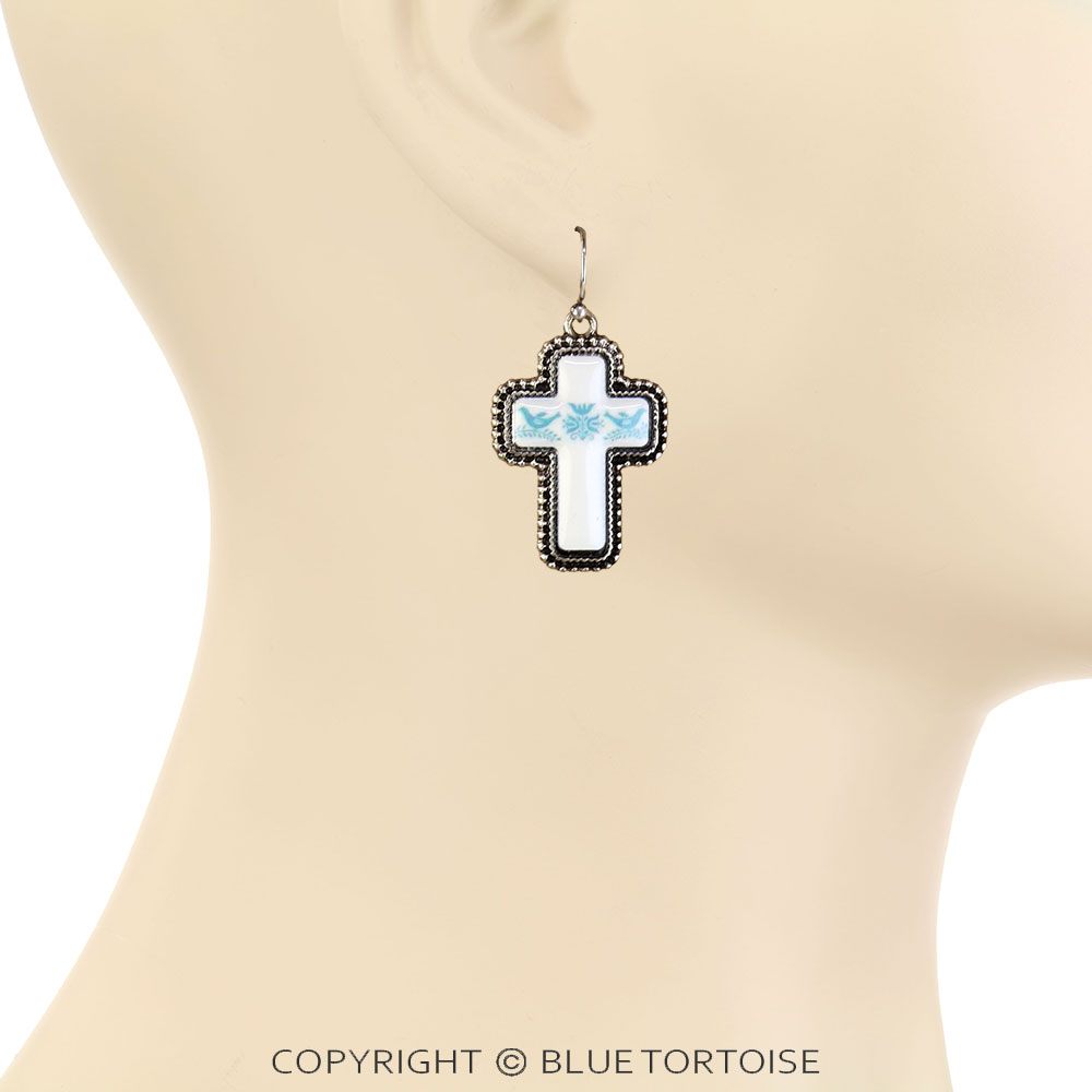 Western Cross Print Dangle Earrings - Image 2