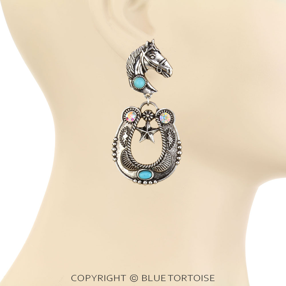 Western Horseshoe Stone Stud Earrings - Image 2