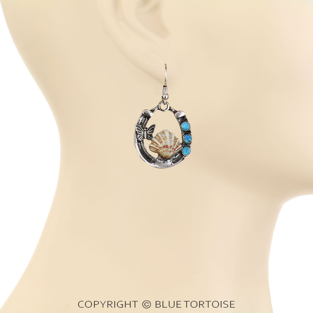 Shell & Horse Groove Dangle Earrings - Image 2
