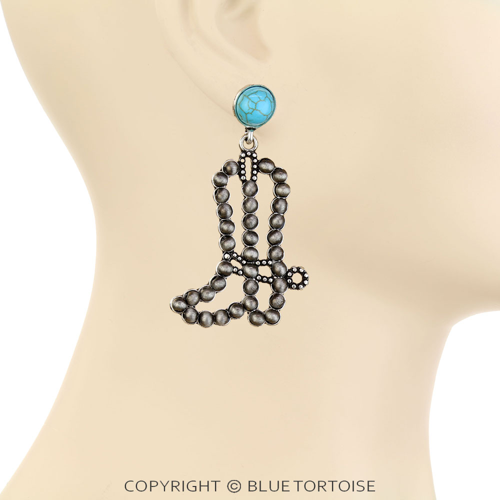 Western Navajo Style Pearl Boots Stud Earrings - Image 2