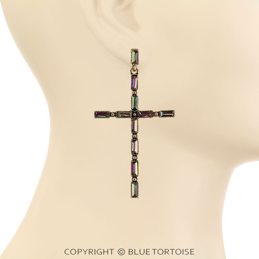 Western Cross Stone Stud Earrings - Image 2