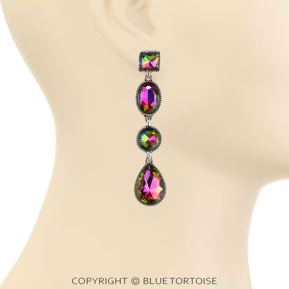 Western 3 Stone Drop Stud Earrings - Image 2