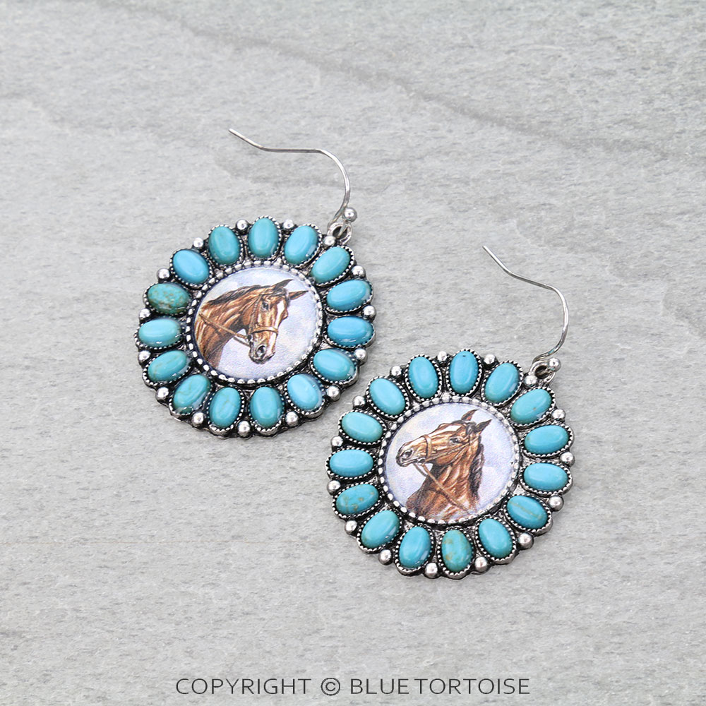Western Horse Print Stone Dangle Earrings