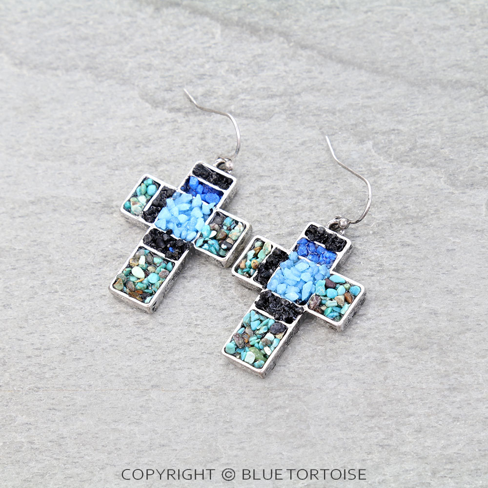 Western Cross Stone Dangle Earrings