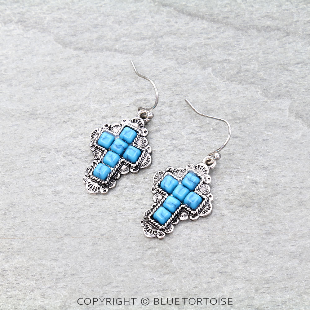 Western Cross Stone Dangle Earrings