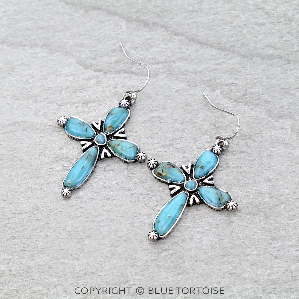 Western Cross Stone Dangle Earrings
