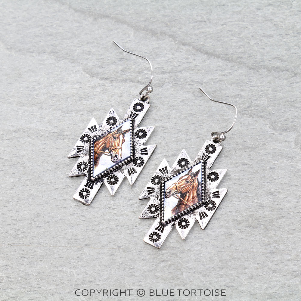 Western Horse Print Aztec Dangle Earrings