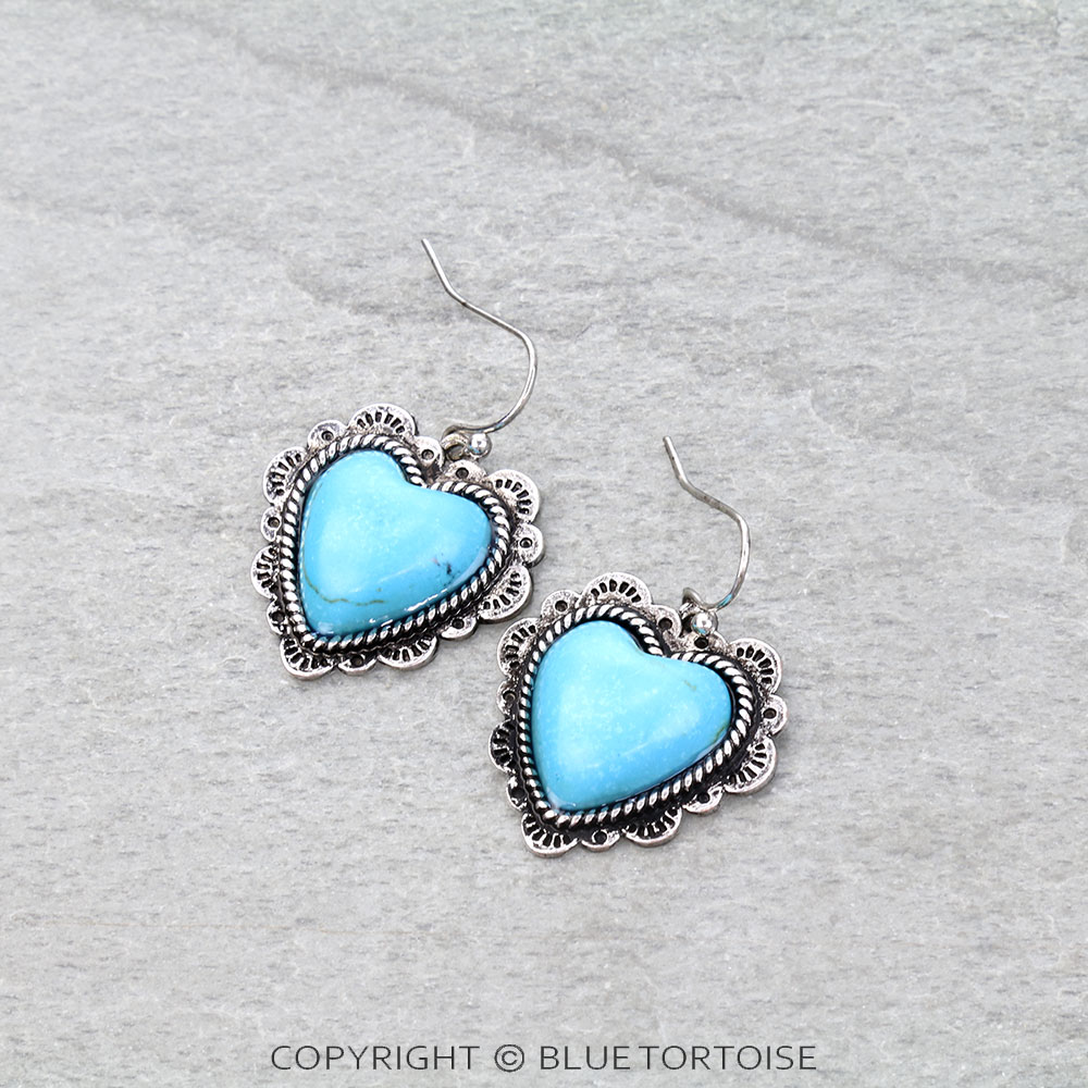 Western Heart Stone Dangle Earrings