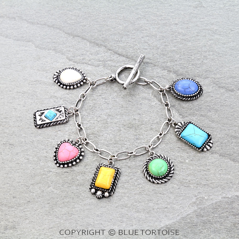 Western Semi Stone Multi Charm Toggle Bracelet