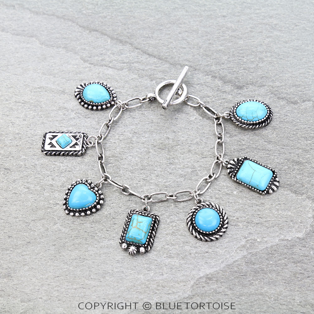 Western Semi Stone Multi Charm Toggle Bracelet