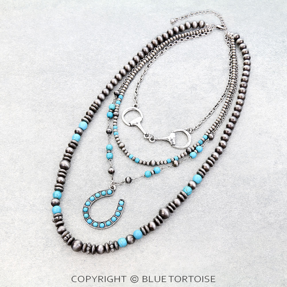 4 Layered Western Horseshoe Stone Pendant Necklace