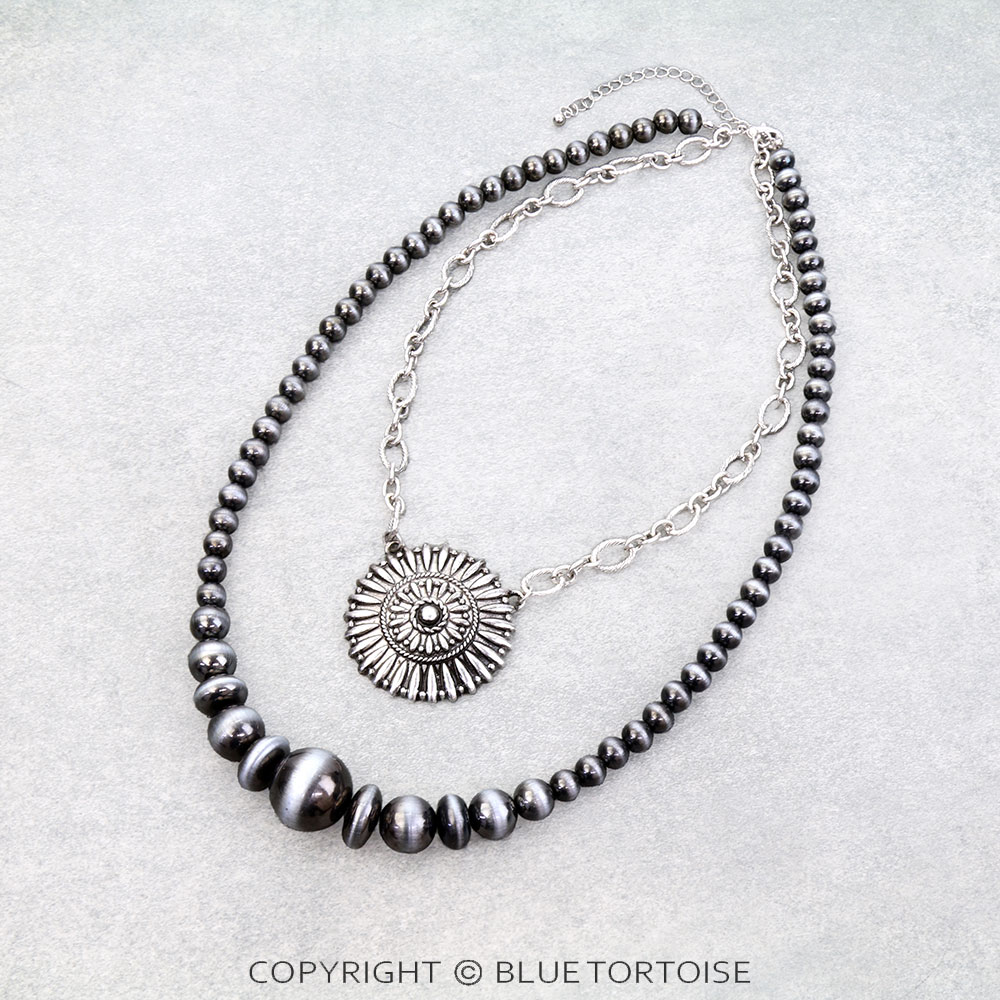 2 Layered Western Concho Pendant Necklace