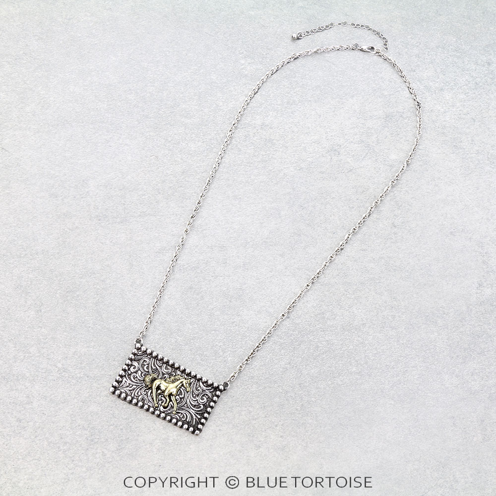 Western Horse Bar Filigree Necklace