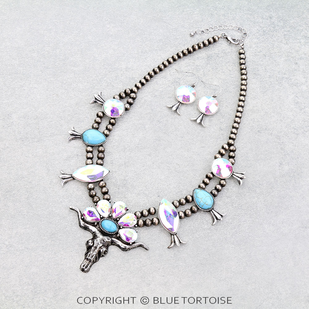 Western Steer Skull Stone Necklace Set