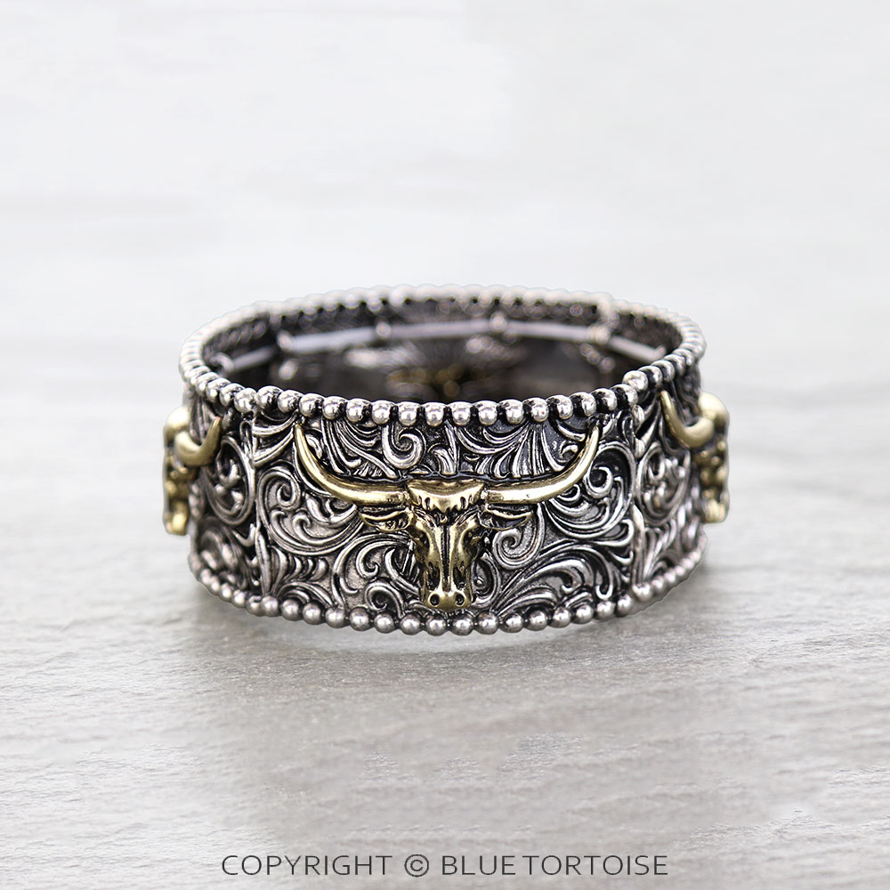 Western Steerhead Bar Filigree Double Stretch Bracelet