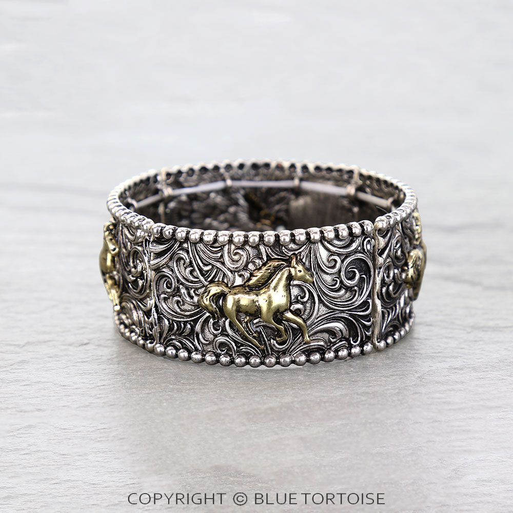 Western Horse Bar Filigree Double Stretch Bracelet