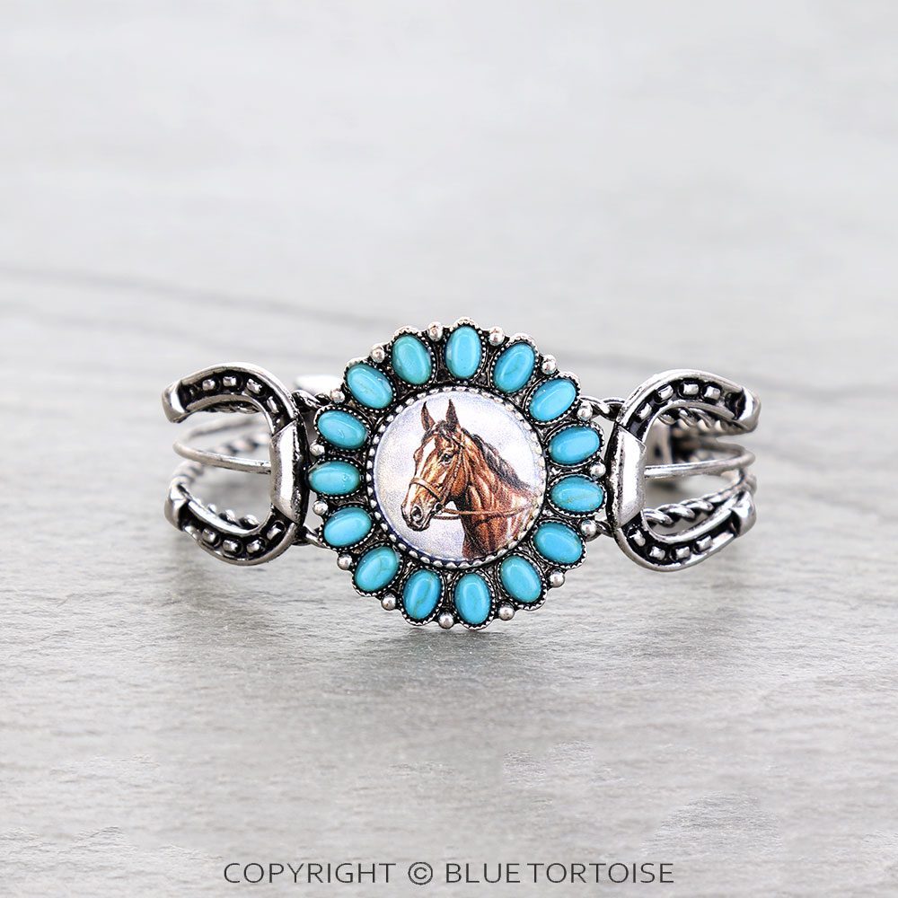 Western Western Horse Print Stone Cuff Bracelet