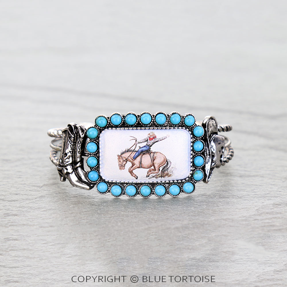 Western Western Rodeo Print Stone Cuff Bracelet