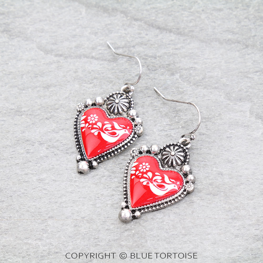 Western Heart Print Dangle Earrings