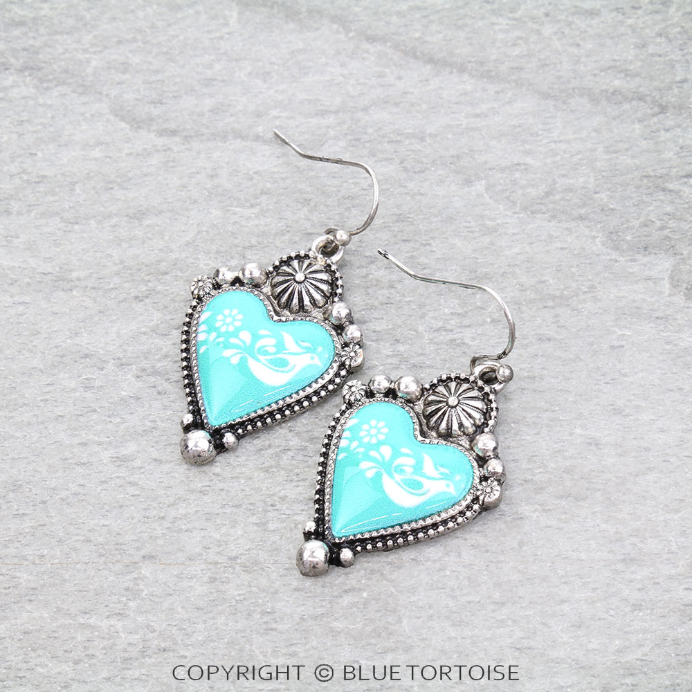 Western Heart Print Dangle Earrings