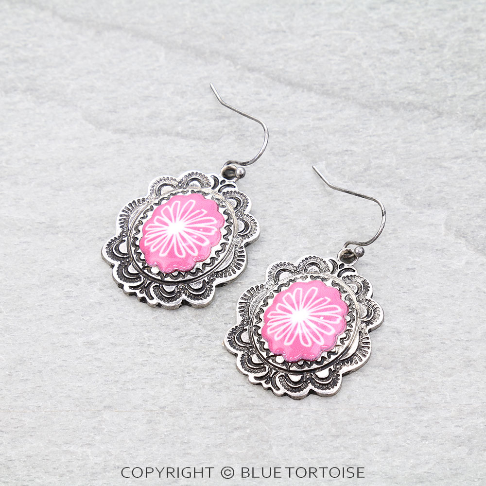 Western Concho Print Dangle Earrings