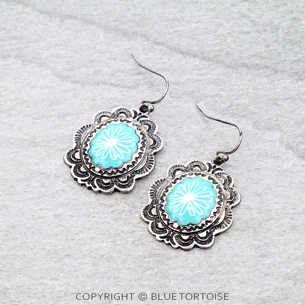 Western Concho Print Dangle Earrings