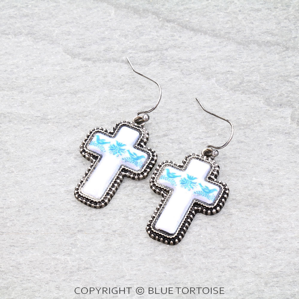 Western Cross Print Dangle Earrings