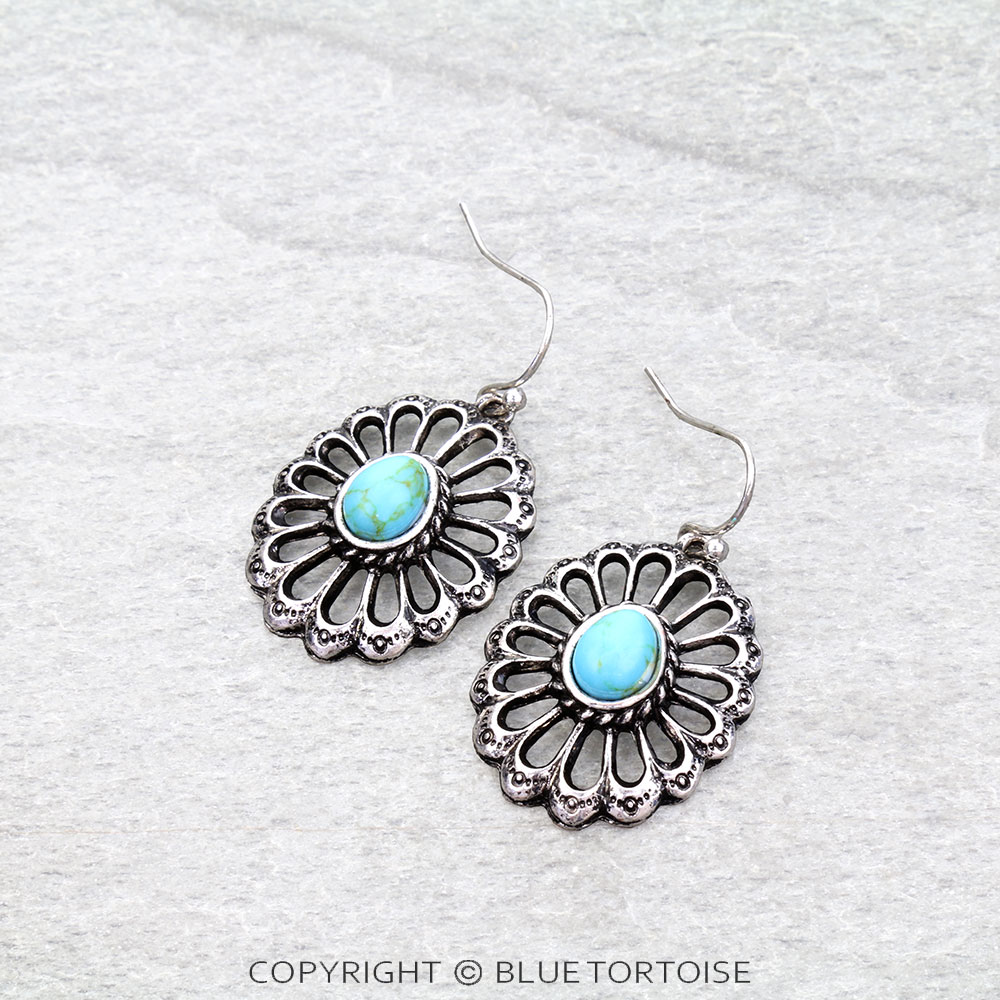 Western Concho Stone Dangle Earrings