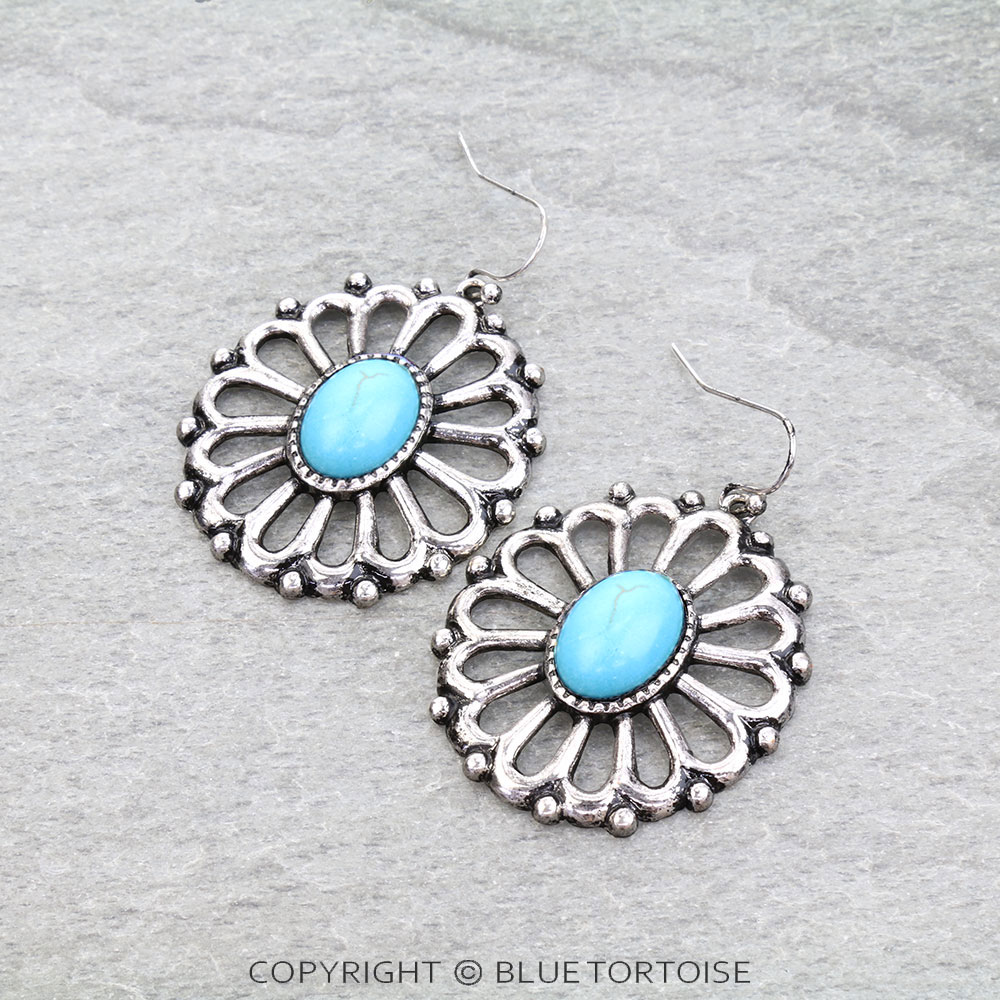 Western Concho Stone Dangle Earrings