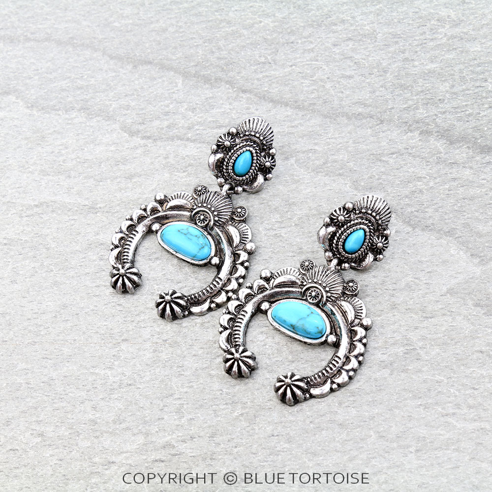 Western Squash Blossom Stone Stud Earrings