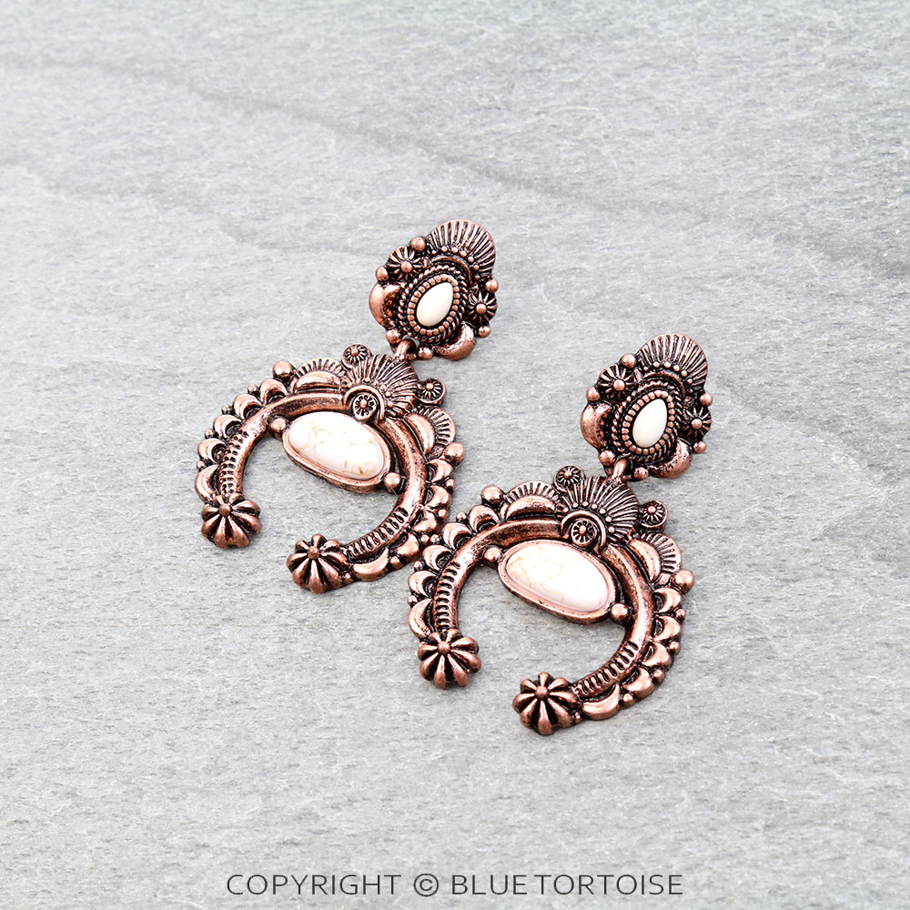 Western Squash Blossom Stone Stud Earrings