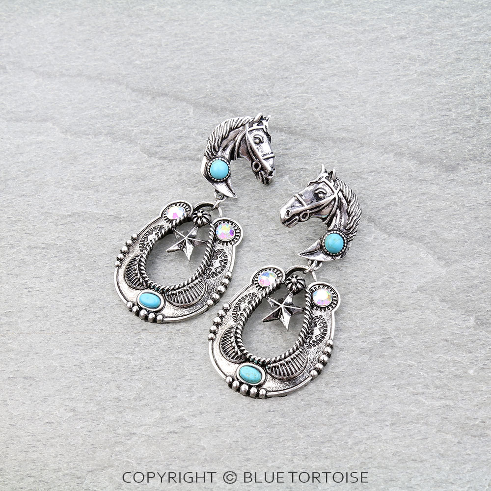 Western Horseshoe Stone Stud Earrings