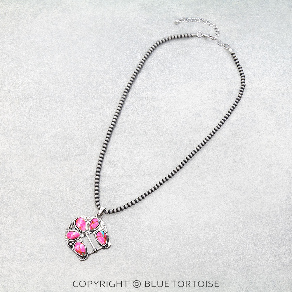 Western Belt Buckle Stone Necklace