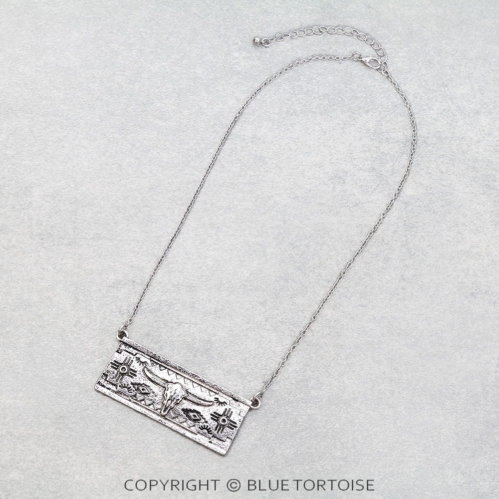Western Steer Skull Bar Necklace