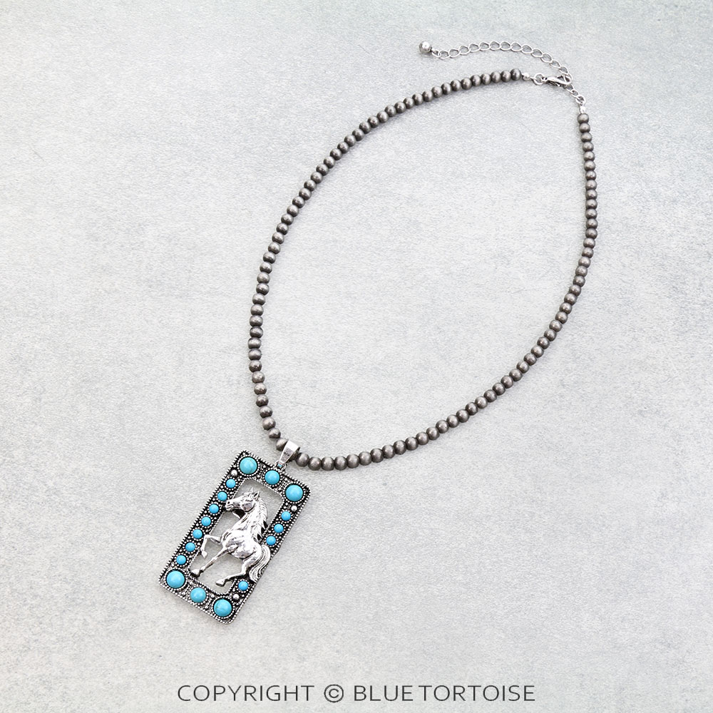 Western Rectangle Horse Necklace