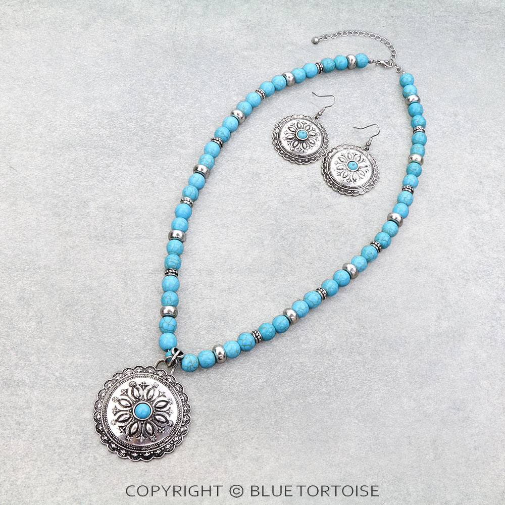 Western Concho Pendant Necklace Set