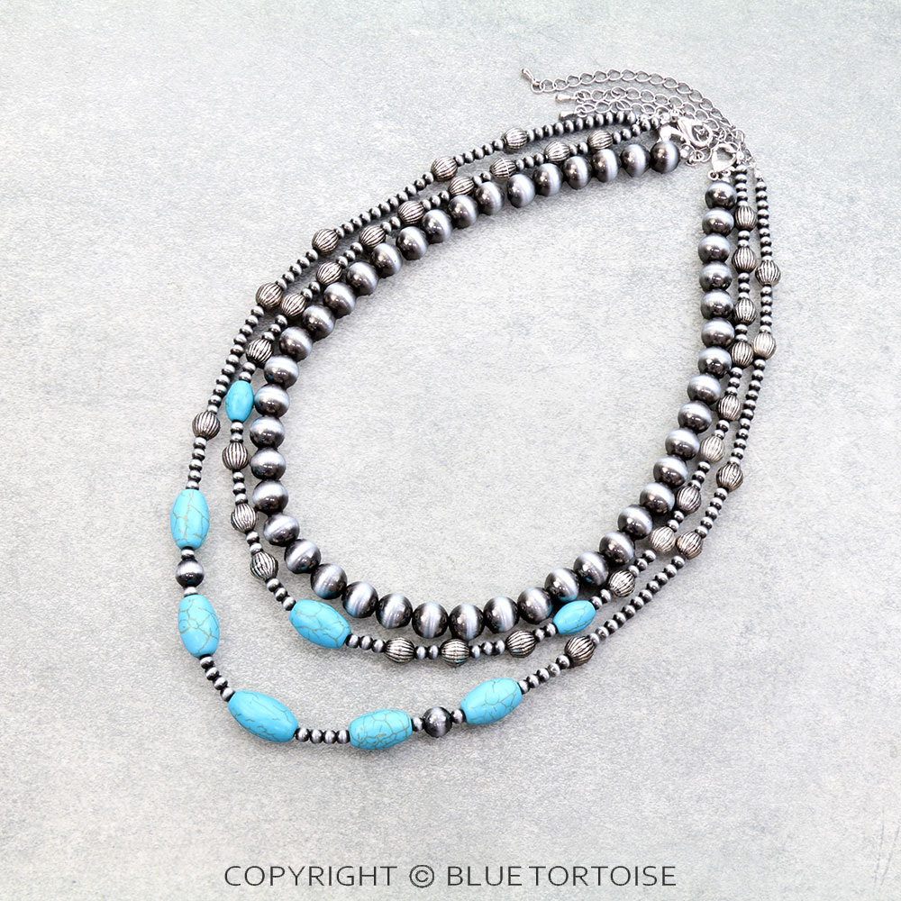 3 Layered Western Navajo Style Pearl Necklace